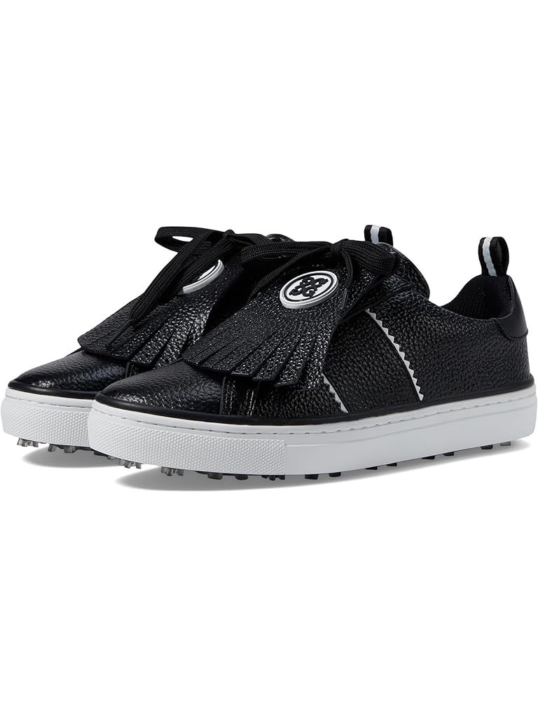 Black GFORE Women's Durf Pebble Leather Kiltie Golf Shoes