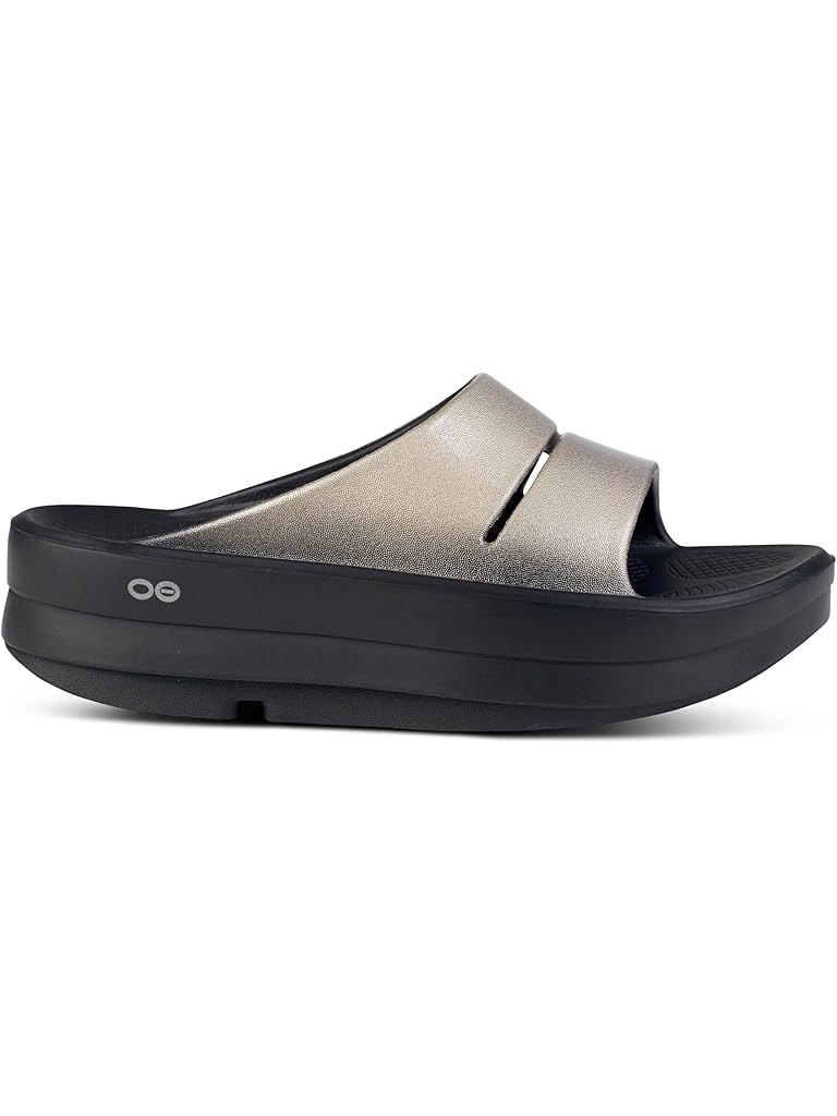 Beige OOFOS Women's OOmega OOahh Luxe Slide